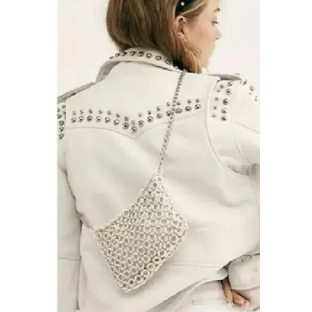 Free People White and Burgundy Woven Chain Crossbody Bags
